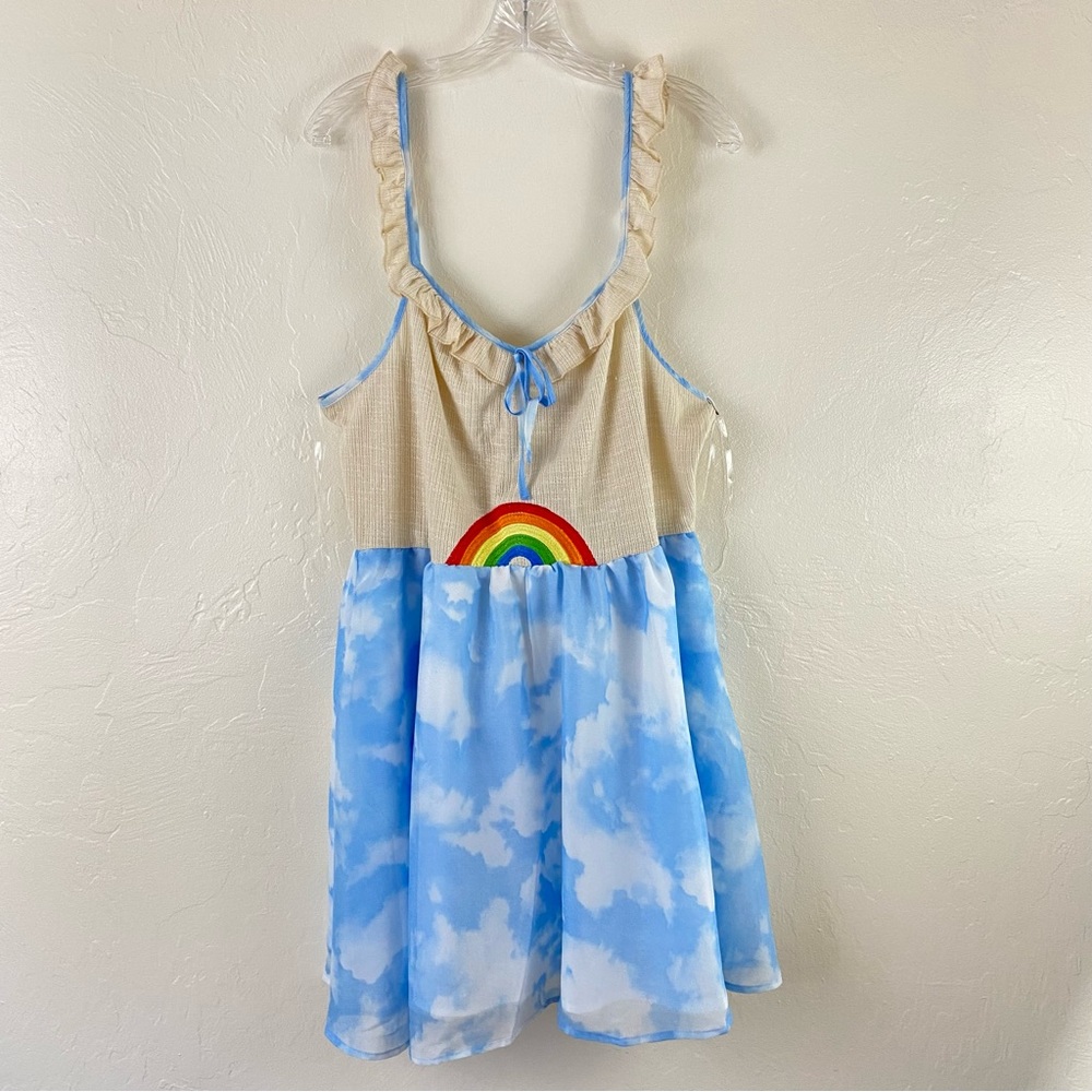 Unique Vintage Blue Cloud & Cream Rainbow Sundress